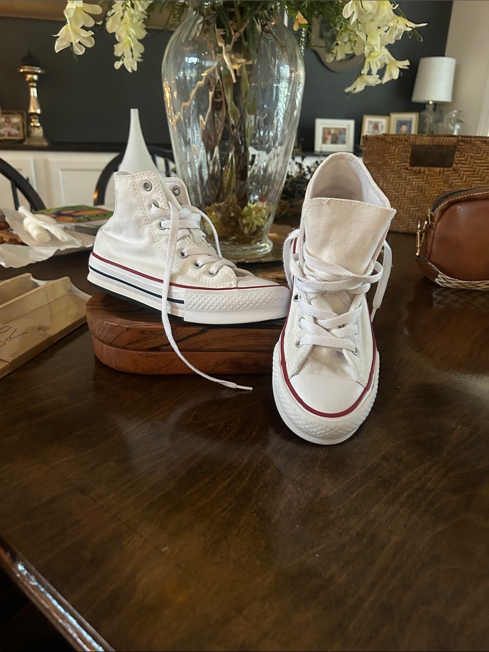 Converse Kids White High-Top Sneakers with Red & Black Trim